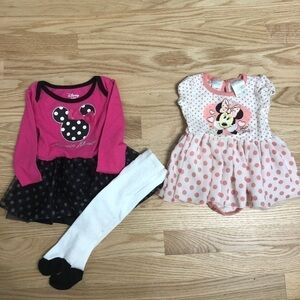Disney Minnie Mouse Outfit Bundle Sz 12 Months Dress Leggings Pink Girls